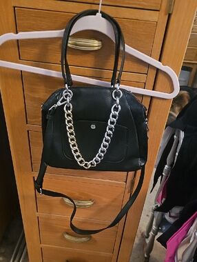 Steve Madden Black Crossbody Satchel with Silver And Gold Chain
